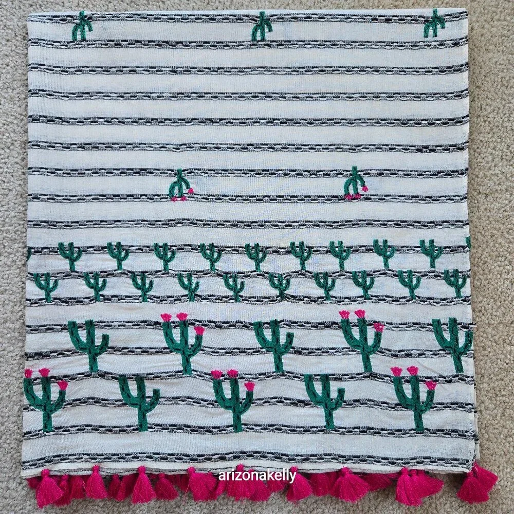 NWT RARE Anthropologie Embroidered Cactus Scarf